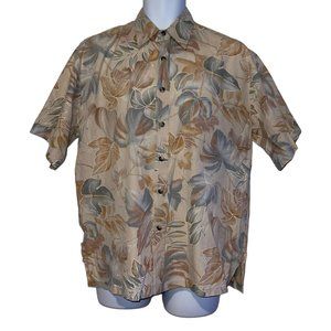 Vintage Cooke Street Hawaiian Shirt Mens M Palm Leaf Aloha Vacation Tan Beige